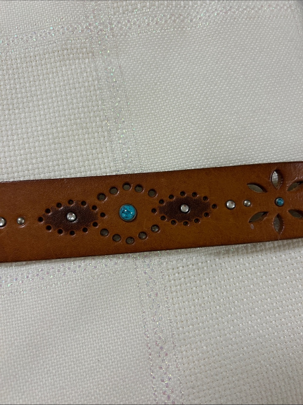 Leather Rivet Belt with Turquoise Accents - Brown image 3
